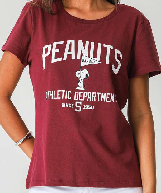 Blusa Feminina Manga Curta Snoopy Vinho