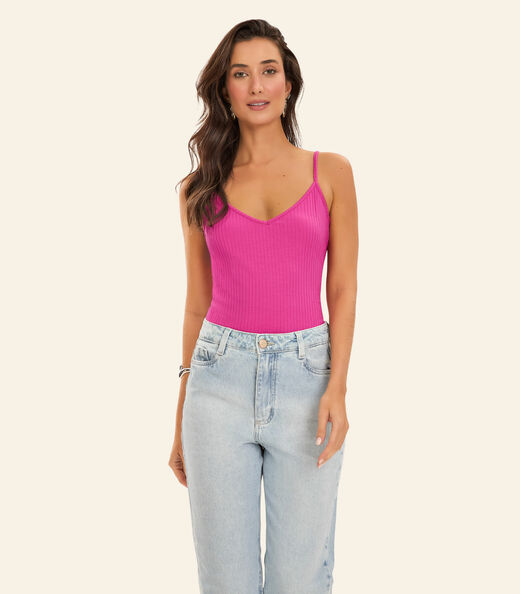 Blusa De Alça Feminina Ribana Canelada Rovitex Rosa