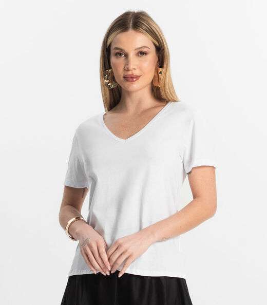 Blusa Básica Feminina Meia Malha Rovitex Branco