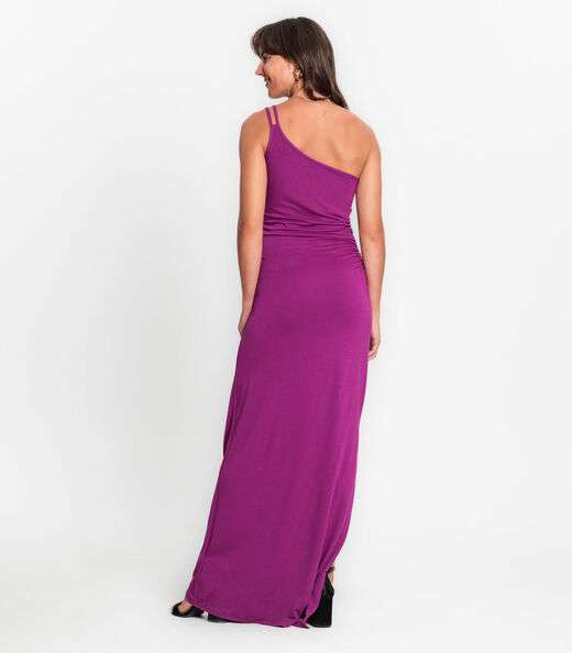 Vestido Longo Manga Única Em Viscose Rovitex Roxo