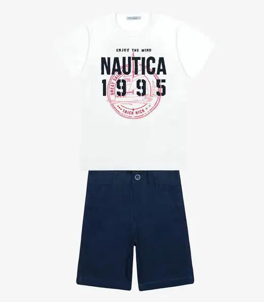 Conjunto Menino Camiseta Com Bermuda Trick Nick Branco