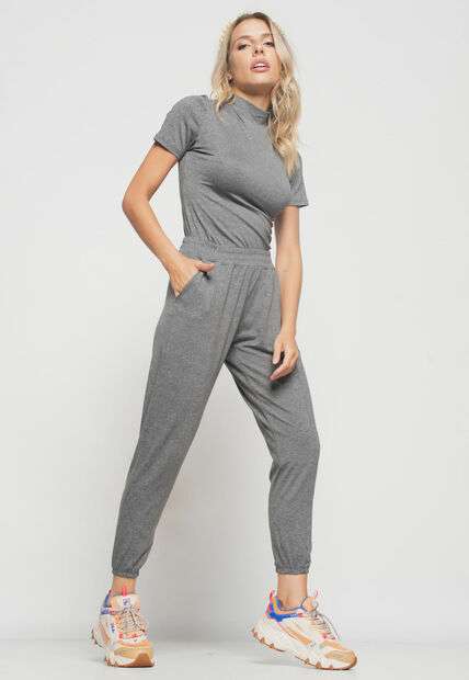 Blusa  Gola Alta Manga Curta Malha Grafite