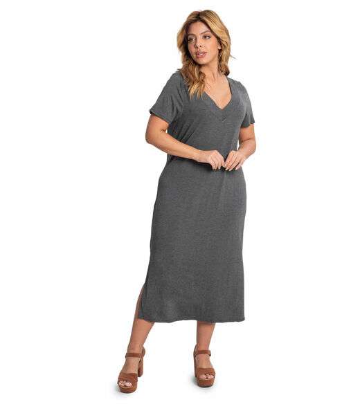 Vestido Midi Feminino Plus Size Ribana Secret Glam Cinza