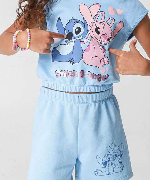 Conjunto Infantil Moletinho Stitch e Angel Tam 4 a 10 Azul