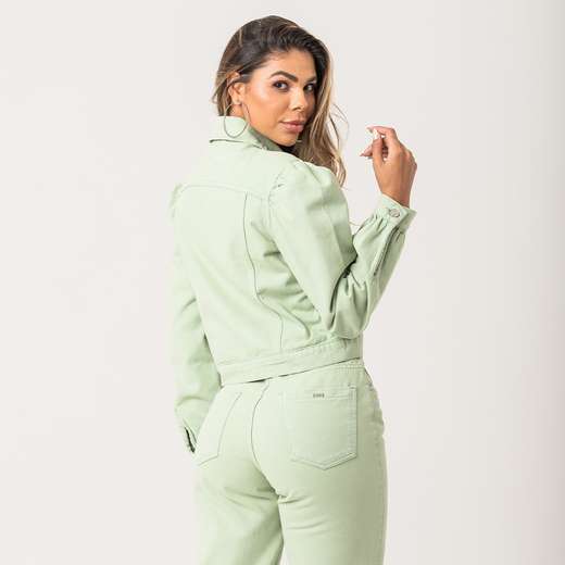 Jaqueta Cropped Feminina Verde Sarja Zune