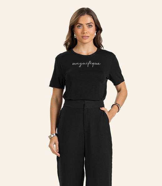 T- shirt em Viscotorcion Feminina Endless Preto