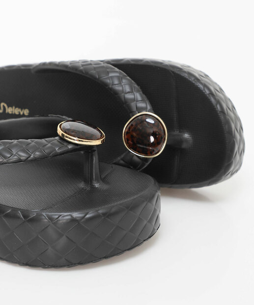 Tamanco Feminino Flatform Tiras Textura AT667 Preto