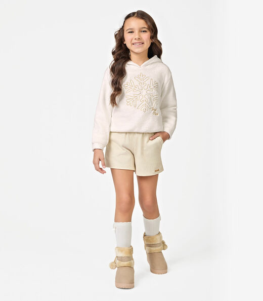 Conjunto Blusão com Capuz e Shorts Trick Nick Bege
