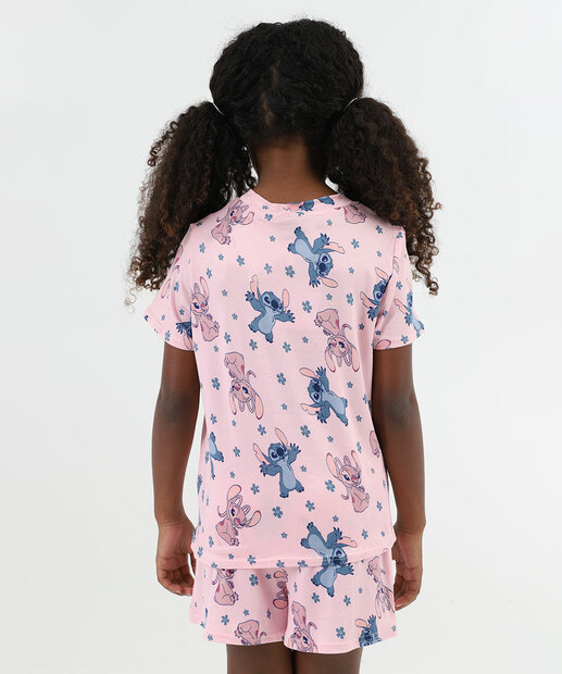 Pijama Infantil Stitch Rosa Tam 4 a 12