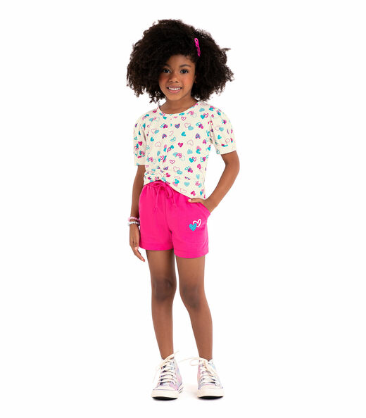 Conjunto Infantil Blusa E Shorts Coração Rovi Kids Bege