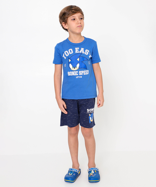 Camiseta Infantil Manga Curta Sonic Tam 4 a 10 Azul