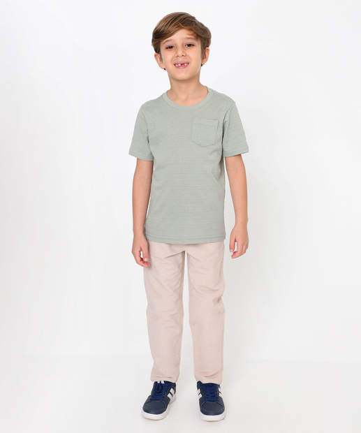 Camiseta Infantil Textura Bolso MR Tam 4 a 10 Verde