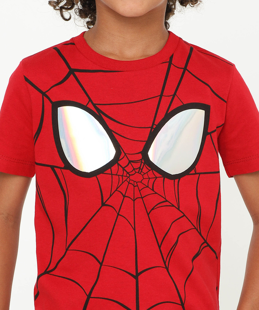 Camiseta Infantil Homem Aranha Holografico Marvel Tam 4 a 10 Vermelho