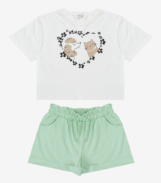 Conjunto Infantil Menina Blusa Com Shorts Select Bege