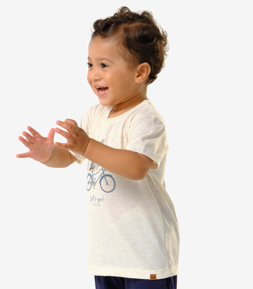 Camiseta Infantil Meia Malha Estampa Trick Nick Bege