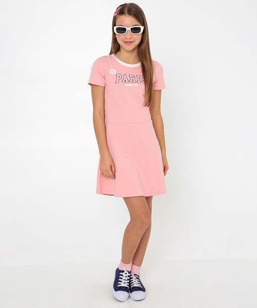 Vestido Juvenil Estampado Manga curta Marisa 10 a 16 Rosa
