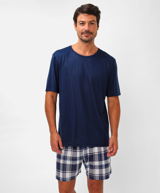 Image_Pijama Masculino Xadrez Manga Curta MR Azul