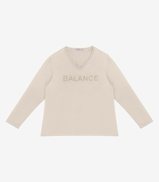 Blusa Manga Longa Plus Size Secret Glam Bege
