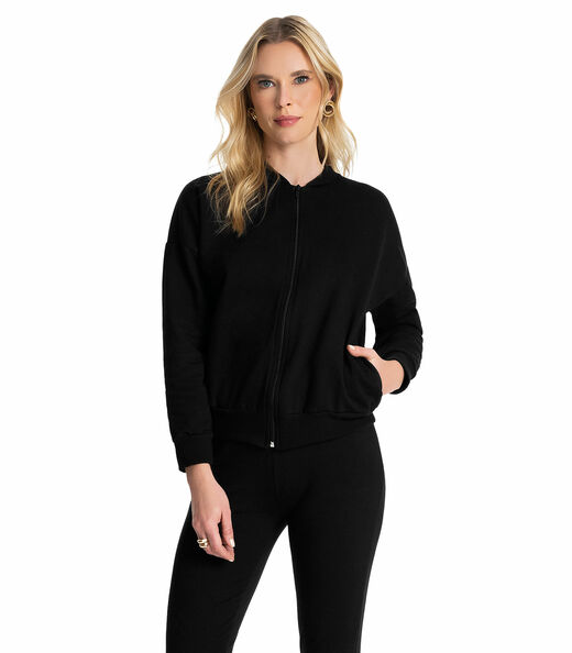 Image_Jaqueta Feminina Básica de Moletom Rovitex Preto