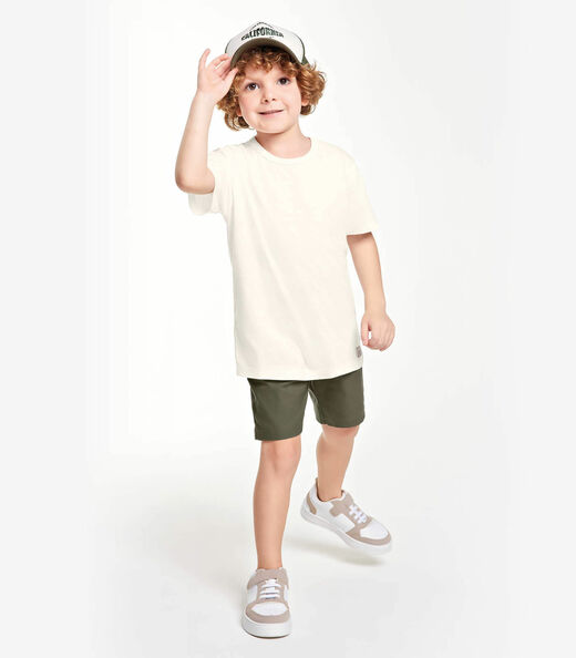 Camiseta Infantil Masculina  Meia Malha Trick Nick Bege