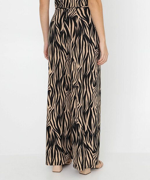 Calça Pantalona Feminina Animal Print Marisa Bege