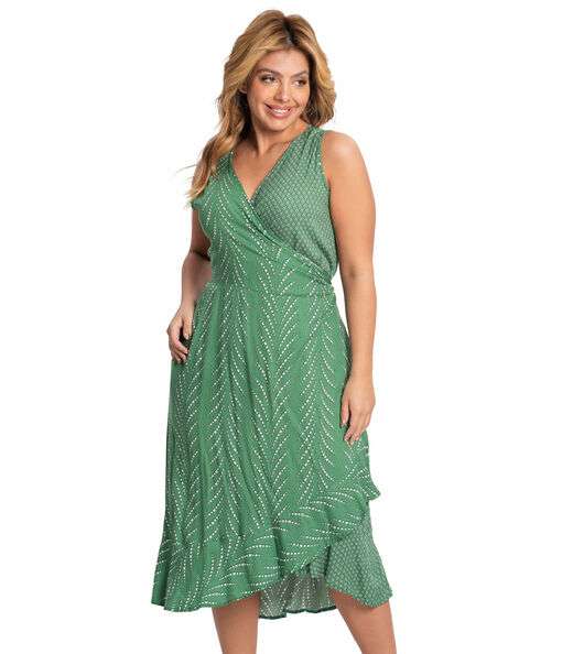 Vestido Midi Plus Size Decote V Secret Glam Verde