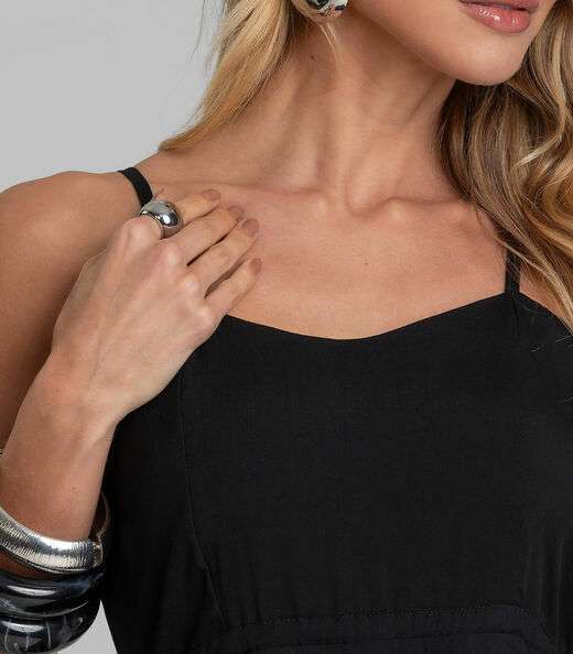 Vestido Longo Feminino De Alça Em Viscose Dianna Preto