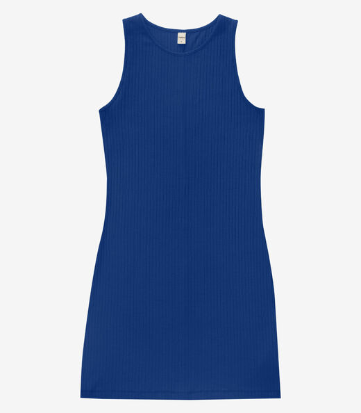 Vestido Curto Em Ribana Canelada Rovitex Azul
