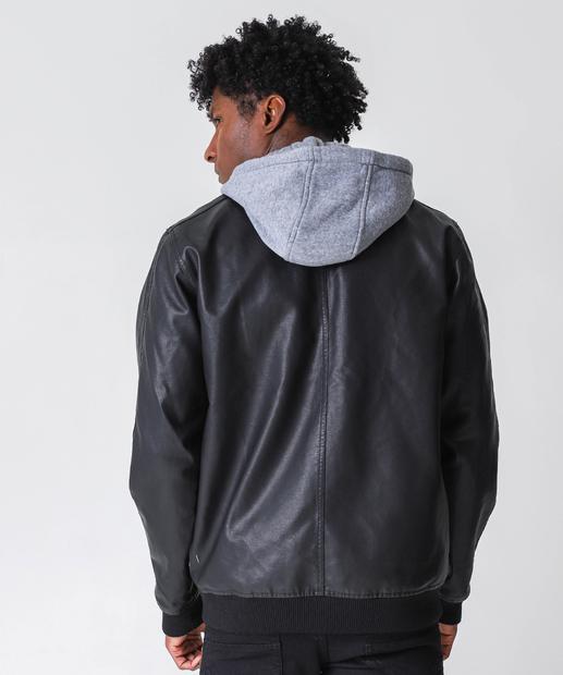 Jaqueta Masculina Capuz Bolsos Marisa Preto