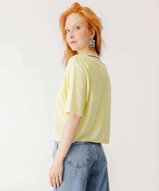 Blusa Feminina Textura Manga Curta Marisa Amarelo