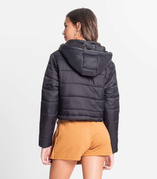 Jaqueta Puffer Juvenil Feminina Com Capuz Minty Preto