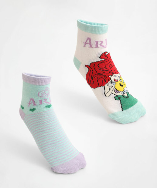 Kit 2 Meias Infantil Soquete Estampa Ariel Disney Azul