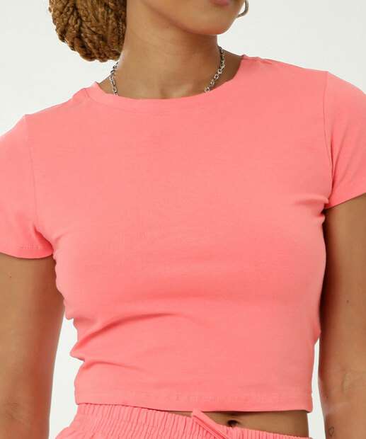 Blusa Cropped Feminina Básica Manga Curta Marisa