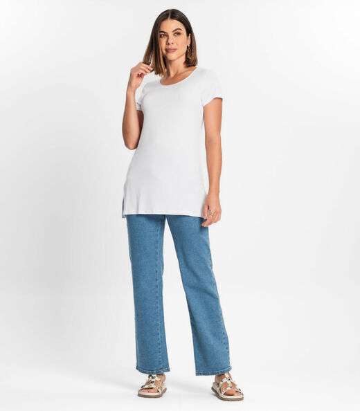 Blusa Básica Alongada Feminina Rovitex Branco