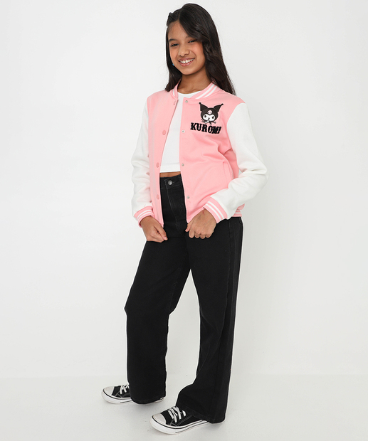 Jaqueta Juvenil Moletom Bomber Kuromi Tam 10 a 16 Rosa