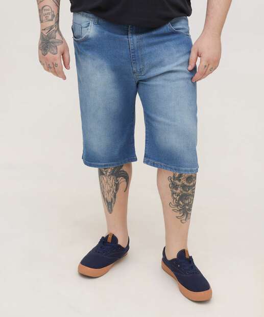Bermuda Plus Size Masculina Jeans Reta Bolsos
