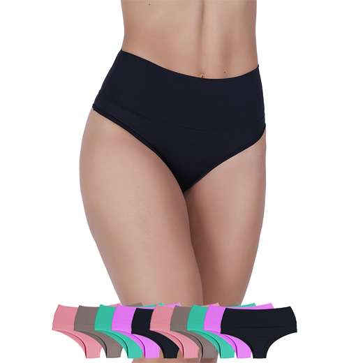 Image_Kit 10 Calcinhas Cós Duplo Microfibra Multicolorido
