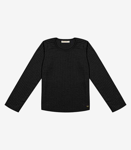 Blusa Manga Longa Feminina Ribana Trick Nick Preto