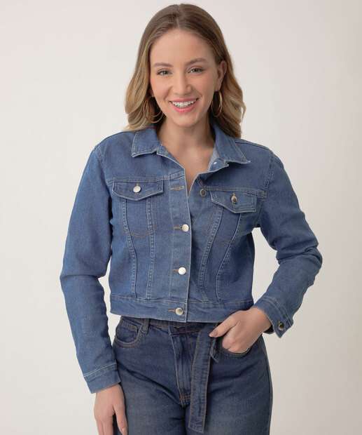 Jaqueta Cropped Feminina Jeans Botões Marisa