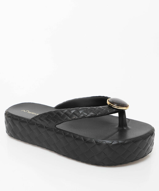 Image_Tamanco Feminino Flatform Tiras Textura AT667 Preto