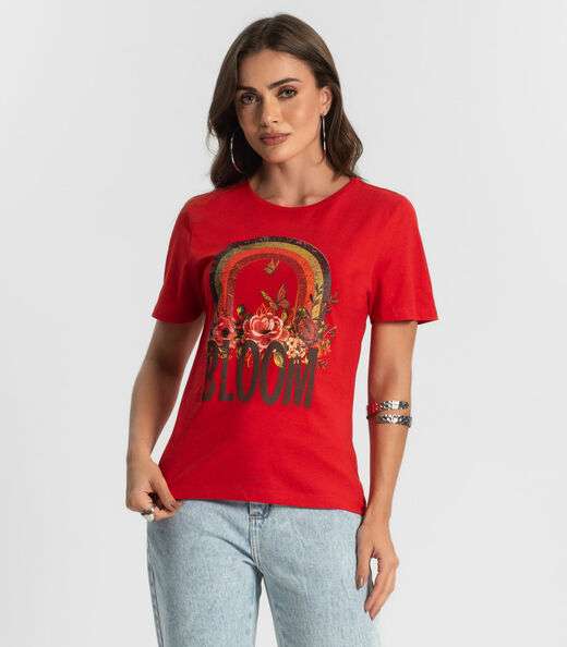 Blusa Baby Look Feminina Estampada Select Vermelho