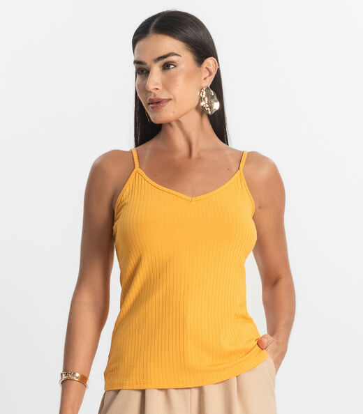 Blusa De Alça Feminina Ribana Canelada Rovitex Amarelo