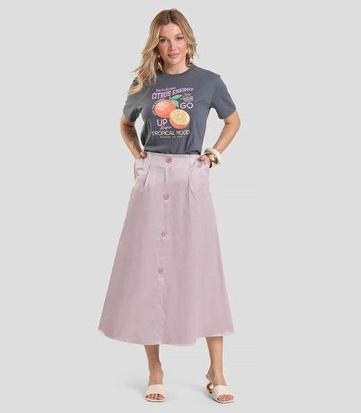 T-Shirt Feminina com Estampa de Frutas Dianna Cinza