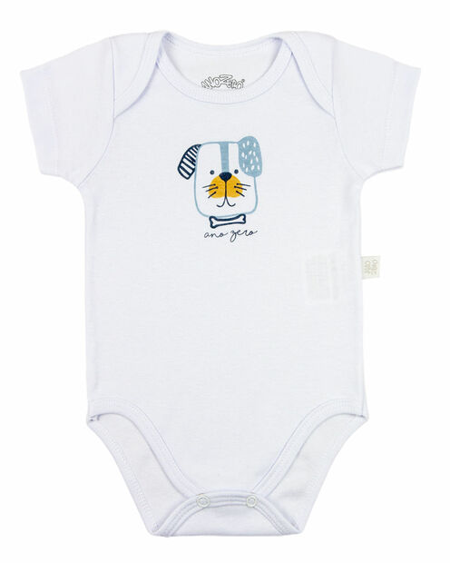 Conjunto Bebê Suedine Estampado e Suedine Liso Cachorrinhos - Branco