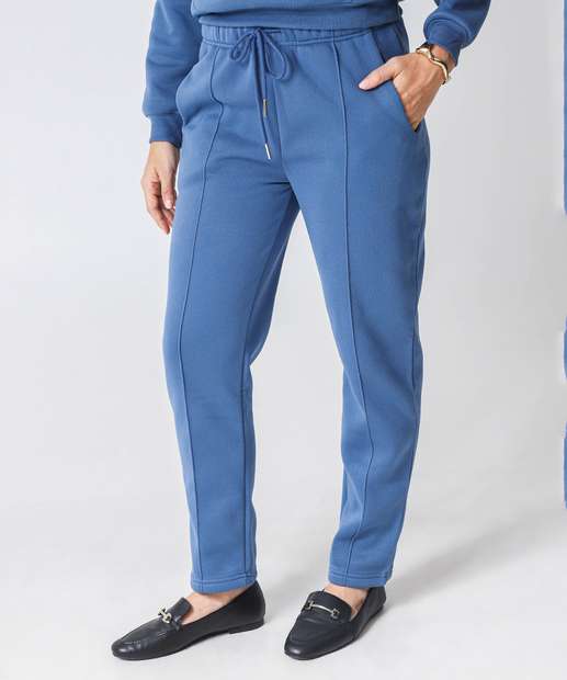 Calça Moletom Feminina Reta Frizo Marisa Azul