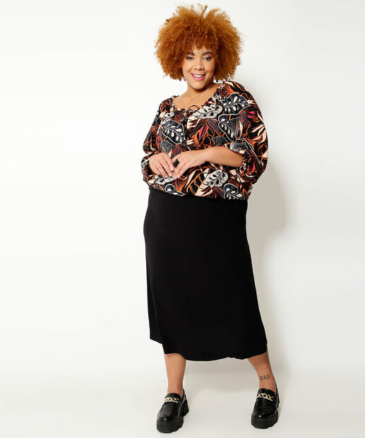 Saia Plus Size Feminina Midi Canelada Marisa
