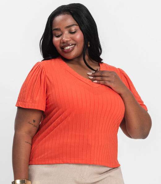 Blusa Canelada Plus Infinita Cor Vermelho