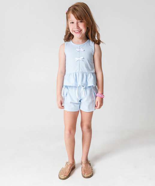 Blusa Infantil Canelada Laços Marisa Tam 4 a 10 Azul