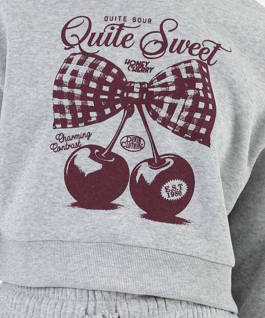 Blusão Feminino Cropped Moletom Estampado Marisa Cinza