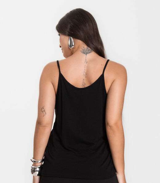 Blusa de Alça em Visco Tricot Infinita Cor Preto